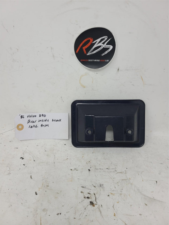 Volvo 240 Rear Inside Trunk Latch Trim Panel OEM 1986 Black Interior Bezel